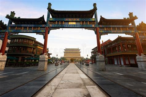 Beijing Zhengyang Gate Jianlou During Sunrise In Qianmen Street