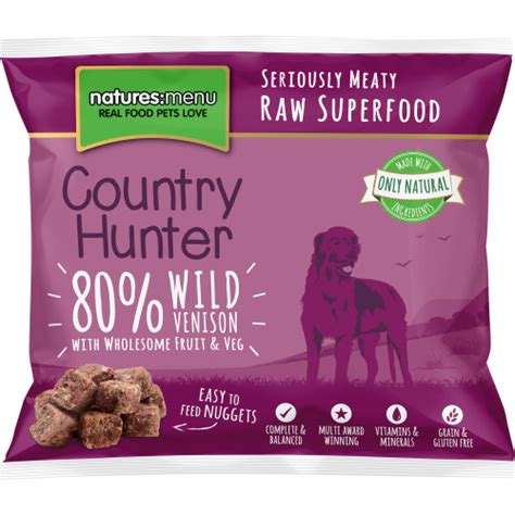 The ground venison is a complete raw dog food, so you can just go ahead and portion it out into your dog's bowl. Natures Menu Country Hunter Complete Wild Venison Nuggets ...