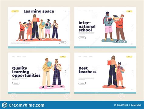 School Learning Opportunities And Teacher Landing Pages Set With Happy