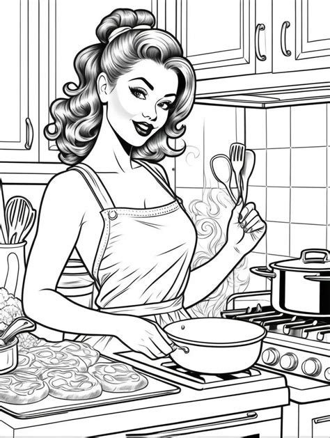 Kitchen Pinup Coloring Page For Adults Muse Ai