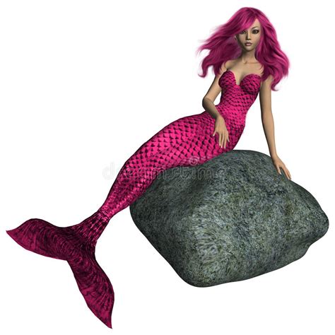 Drawing of a mermaid sitting on a rock. Pink Mermaid Sitting On A Rock Stock Illustration ...