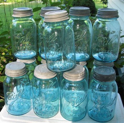 Vintage 12 Aqua Blue Ball Perfect Mason Quart Jars With Zinc Etsy