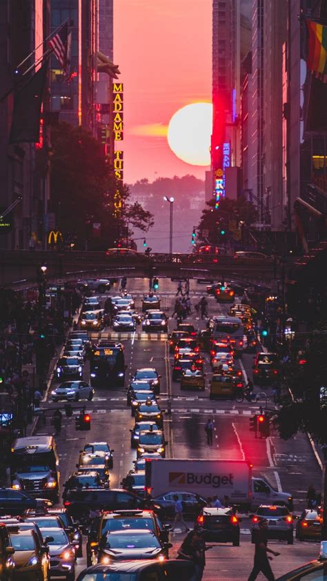 New York City Street Sunset Mobile Wallpaper Fotos De Paisagem