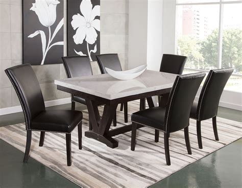 Finley 7 Piece Marble Top Diningtable And 6 Side Chairs Steve Silver