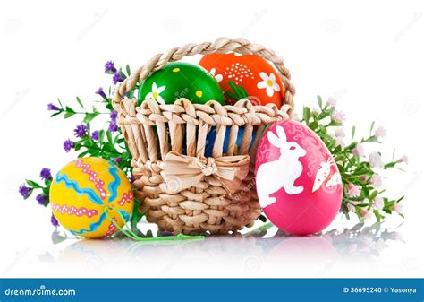 Easter Eggs In Basket With Spring Flowers Stock Photo Image Of Design
