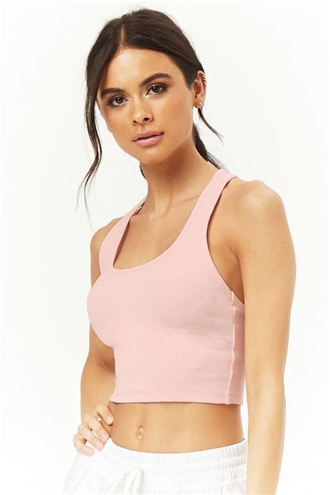 forever 21 cotton active ribbed cropped tank top in pink lyst