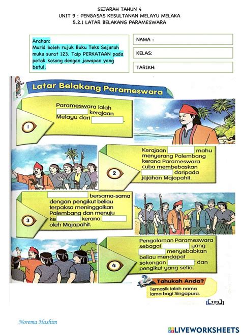 Sejarah Tahun 4 Latar Belakang Parameswara Worksheet Live Worksheets