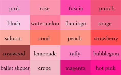 I decided to call in 50 shades of pink, but it we let's start with first set of pink tones in no particular order: The Color Thesaurus | Pink color, Color names, Color