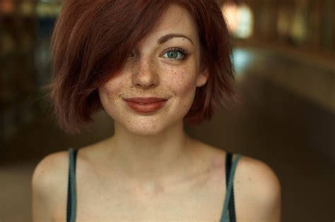 Women Redhead Freckles Looking At Viewer Green Eyes