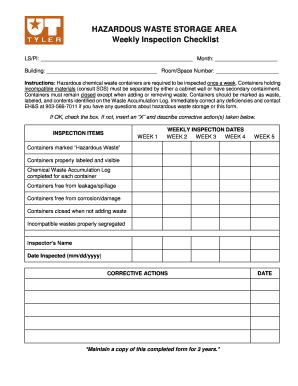 Hazardous Waste Weekly Inspection Checklist Fill Online Printable