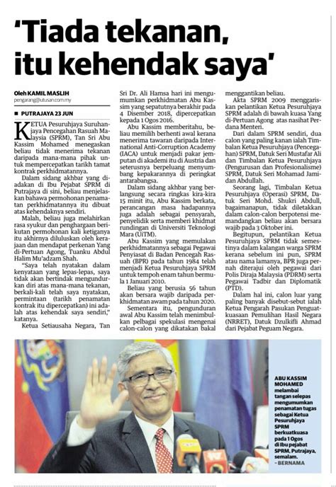 Najib responded, how could abu kassim then macc chief commissioner tan sri abu kassim mohamed say one thing and do another thing? Mkini sekongkol mahu orang tertentu ketuai SPRM | THE ...