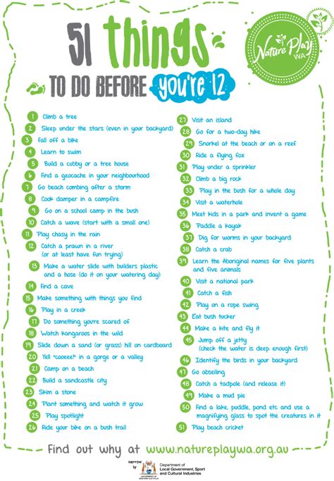 51 Things To Do Before Youre 12 Outdoor Classroom Day Australia