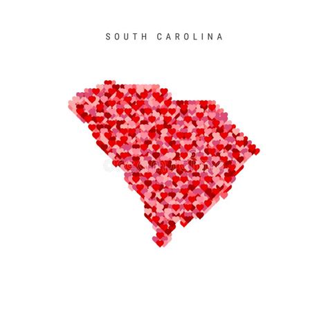 I Love South Carolina Red Hearts Pattern Vector Map Of South Carolina