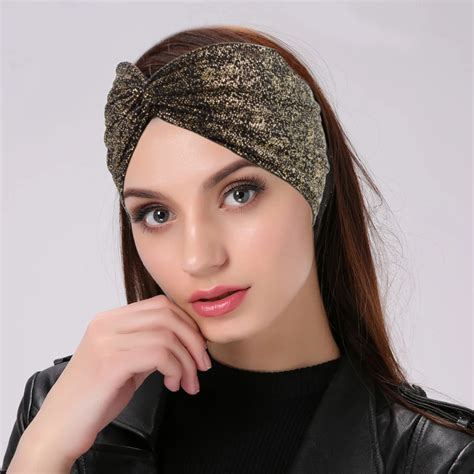 Geebro Women Metallic Color Dot Elastic Headbands Fashion Cross Knotted Turban Knit Headband