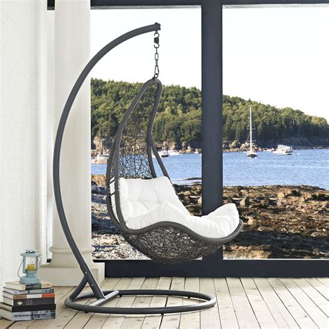 Modway Abate Wicker Rattan Outdoor Patio Swing Chair In Gray White 889654066620 Ebay