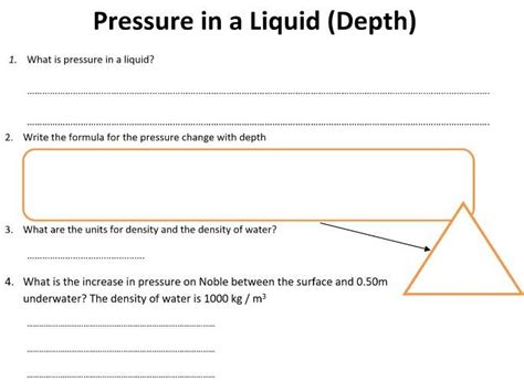 Ks4 Gcse Physics Pressure In Fluids Formula Worksheet With Questions