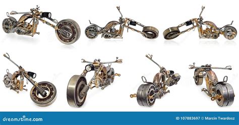 Handmade Motorcycle Chopper Cruiser Composed Of Metal Parts B Stock