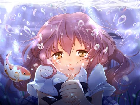 Desktop Wallpaper Cute Face Anime Girl Underwater