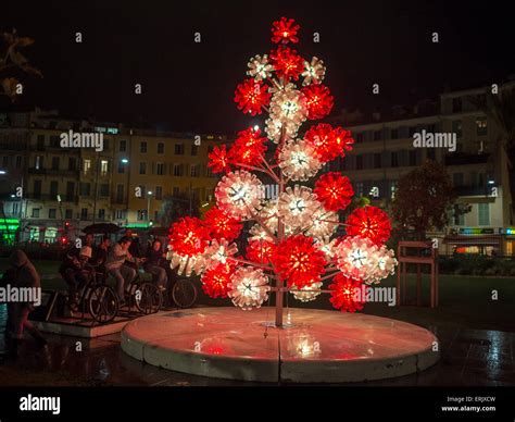 Christmas Tree Made Of Recycled Materials In Promenade Du Paillon Stock