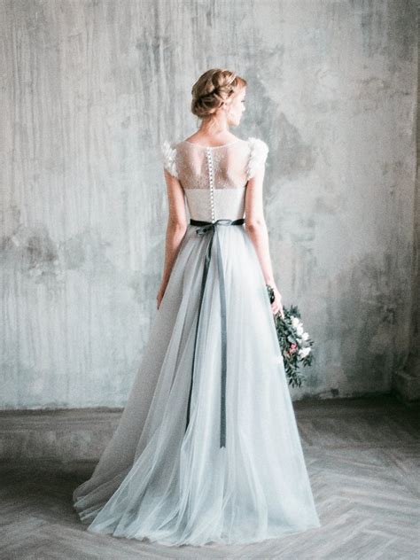 Neva Romantic Grey Wedding Dress Tulle A Line Wedding Gown