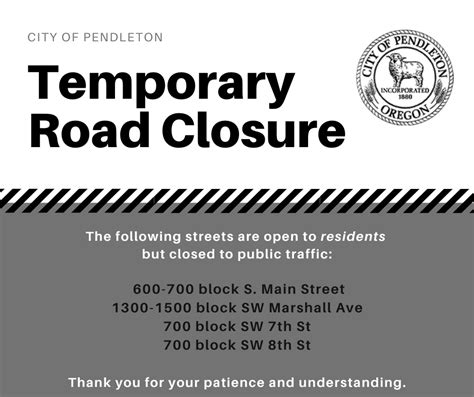 Temporary Road Closure Pendleton Or