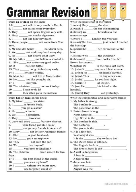 Grammar Revision English Esl Worksheets For Distance Learning And