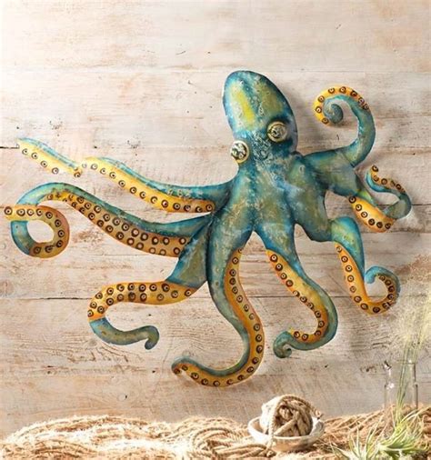 Nautical Coastal Decor Large Octopus Metal Wall Sculpture Garden Art In
