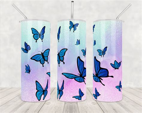 Butterfly Tumbler Wrap Sublimation Png Butterfly Glitter Etsy