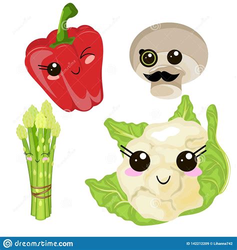 Cabbage Cute Anime Humanized Smiling Cartoon Vegetable Food Character ...