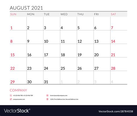 August 2021 Calendar Printable Vertical 2021 August Calendar Planner