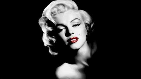 Black And White Photo Of Marilyn Monroe In Black Background Having Red
