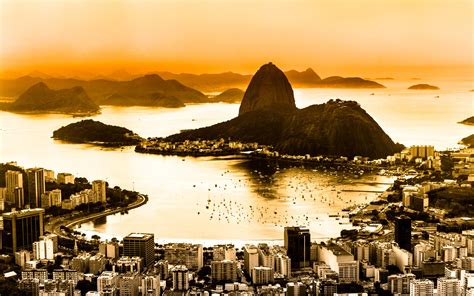 Brazil Rio De Janeiro City Top View Coast Dawn Fog Wallpaper