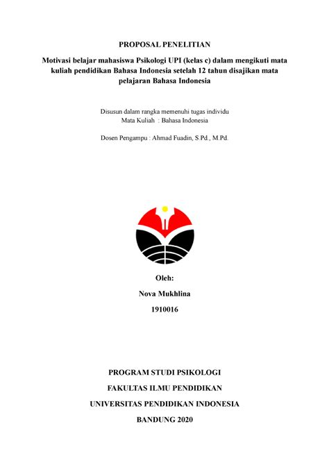 Proposal Penelitian - PROPOSAL PENELITIAN Motivasi belajar mahasiswa