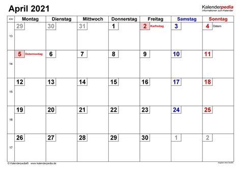 Kalender April 2021 Newstempo