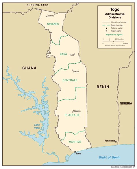 Togo Administrative Map With Regions Capitals Administrative Map Of