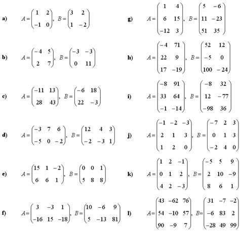 Ejercicios De Operaciones Con Matrices Suma Resta Y Multiplicación De