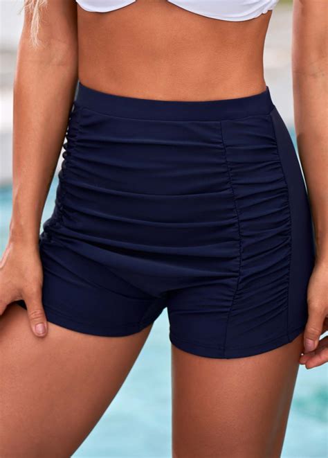 Ruched High Waisted Navy Blue Swim Shorts Modlily Com Usd