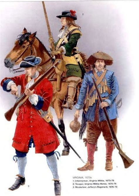 Militia And English Soldiers In Virginia Late 17th Century Military