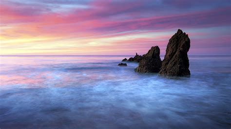 Wallpaper Landscape Colorful Sunset Sea Water Rock Nature