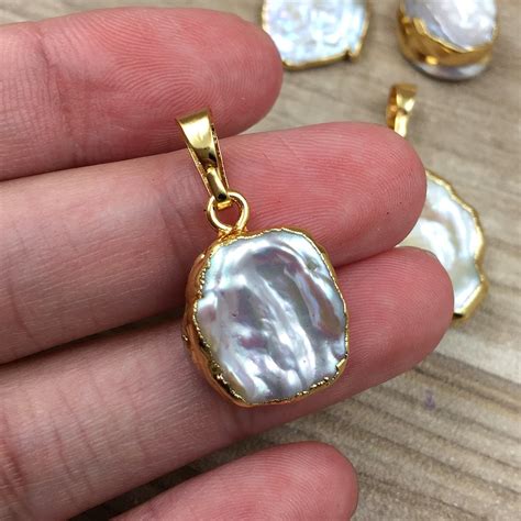 Mother Of Pearl Shell Pendant With Gold Electroplated Edge Etsy