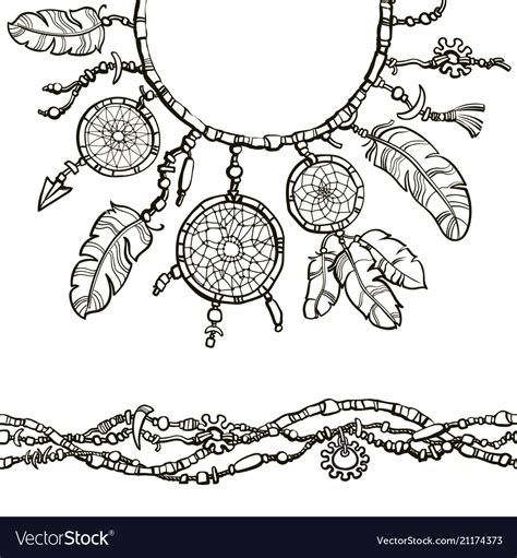 Dream Catcher Seamless Border Made From Beads Vector Image