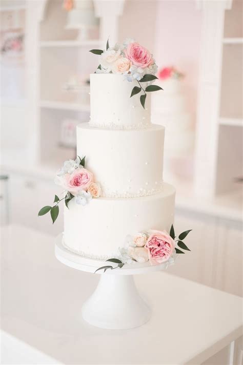 Pink Roses And Blue Hydrangea Buttercream Cake Wedding Cake Fresh
