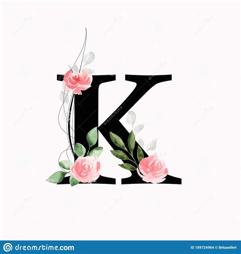 Floral Monogram Letter K Decorated With Pink Roses And Leaves