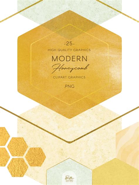 Watercolor And Gold Honeycomb Clip Art Geometric Hex Shapes Etsy