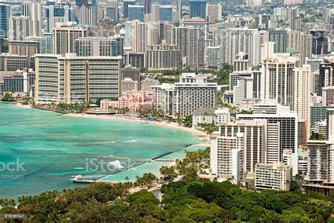 Aerial View Of Honolulu And Waikiki Beach From Diamond Head Stock Photo