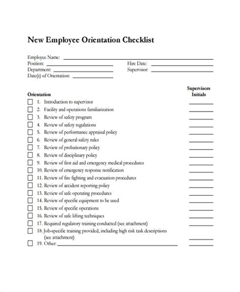 Free 20 Sample New Employee Checklists In Pdf Ms Word Excel