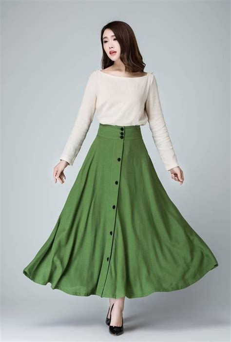 Button Front Cotton Linen Maxi Skirt Linen Skirt A Line Etsy