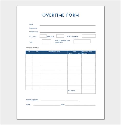Printable Overtime Form Template Printable Word Searches