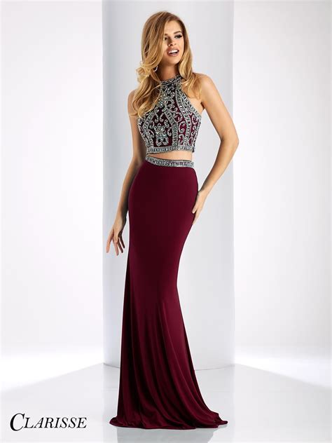 Two Piece Gown With Beaded Top And Sheer Mesh Back Clarisse Dresses