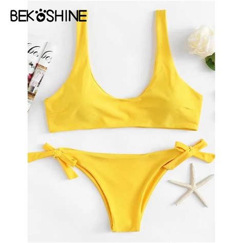 Bekoshine 2 Styles Yellow Swimwear Sexy Handmade Bikini Women Swimsuit